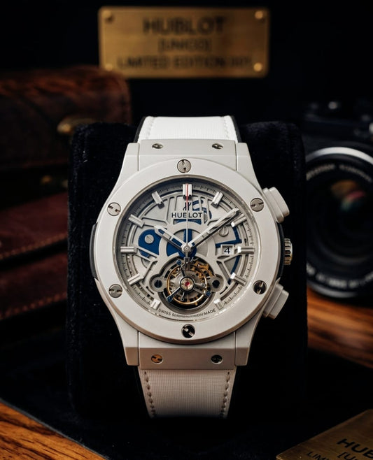 Hublot Big Bang White Skeleton Tourbillon Watch with Blue Accents